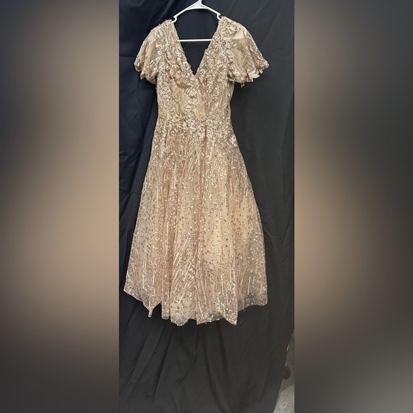 Mac Duggal 20392 NWOT EMBELLISHED BUTTERFLY FIT AND FLARE TEA-LENGTH DRESS - Picture 5 of 7